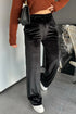 Shiny Velvet High Waist Drawstring Wide Leg Pants