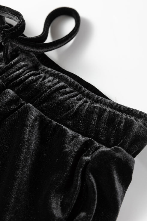 Shiny Velvet High Waist Drawstring Wide Leg Pants