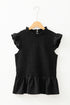 Shirred Bodice Square Neck Ruffle Sleeve Peplum Top