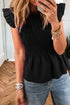 Shirred Bodice Square Neck Ruffle Sleeve Peplum Top