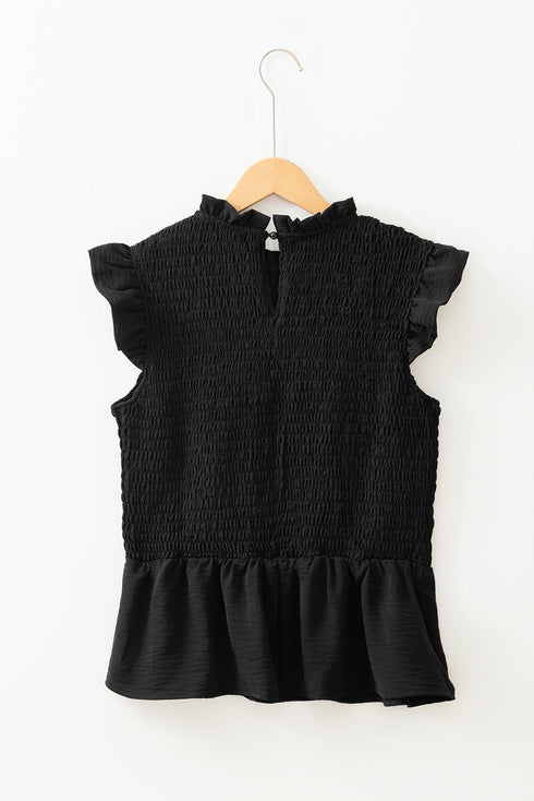 Shirred Bodice Square Neck Ruffle Sleeve Peplum Top