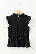 Shirred Bodice Square Neck Ruffle Sleeve Peplum Top