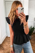 Shirred Bodice Square Neck Ruffle Sleeve Peplum Top