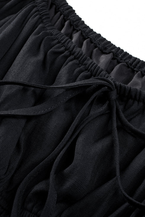 Shirred Drawstring Ruffle Long Sleeve Casual Mini Dress
