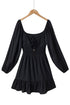 Shirred Drawstring Ruffle Long Sleeve Casual Mini Dress