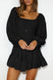 Shirred Drawstring Ruffle Long Sleeve Casual Mini Dress