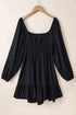 Shirred Drawstring Ruffle Long Sleeve Casual Mini Dress