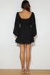 Shirred Drawstring Ruffle Long Sleeve Casual Mini Dress