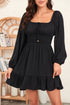 Shirred Drawstring Ruffle Long Sleeve Casual Mini Dress