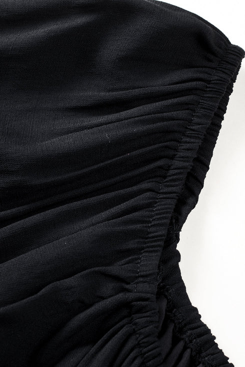 Shirred Drawstring Ruffle Long Sleeve Casual Mini Dress