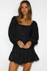 Shirred Drawstring Ruffle Long Sleeve Casual Mini Dress