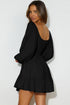 Shirred Drawstring Ruffle Long Sleeve Casual Mini Dress