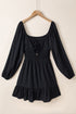 Shirred Drawstring Ruffle Long Sleeve Casual Mini Dress