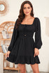 Shirred Drawstring Ruffle Long Sleeve Casual Mini Dress