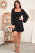 Shirred Drawstring Ruffle Long Sleeve Casual Mini Dress