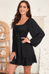 Shirred Drawstring Ruffle Long Sleeve Casual Mini Dress