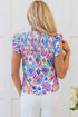 Shirred Mock Neck Geometric Print Flutter Sleeve Blouse