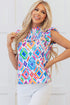 Shirred Mock Neck Geometric Print Flutter Sleeve Blouse