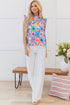 Shirred Mock Neck Geometric Print Flutter Sleeve Blouse