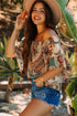 Shirred Off Shoulder Paisley Print Draped Sleeve Blouse
