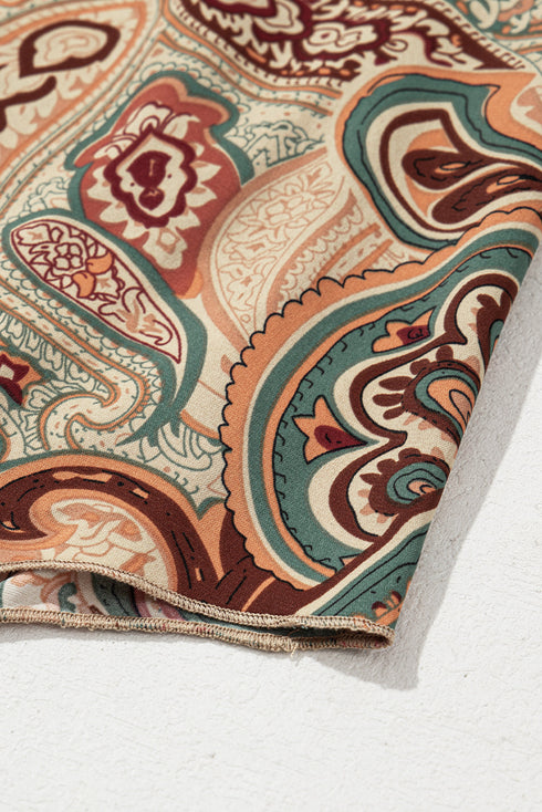 Shirred Off Shoulder Paisley Print Draped Sleeve Blouse