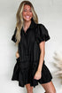Shirt Style Button Down Puff Sleeve Ruffle Hem Dress