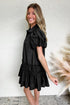 Shirt Style Button Down Puff Sleeve Ruffle Hem Dress