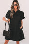 Shirt Style Button Down Puff Sleeve Ruffle Hem Dress