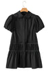 Shirt Style Button Down Puff Sleeve Ruffle Hem Dress