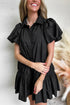 Shirt Style Button Down Puff Sleeve Ruffle Hem Dress