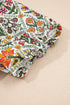 Short Bubble Sleeve Floral Print Contrast Trim Blouse