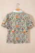 Short Bubble Sleeve Floral Print Contrast Trim Blouse