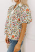 Short Bubble Sleeve Floral Print Contrast Trim Blouse