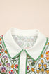 Short Bubble Sleeve Floral Print Contrast Trim Blouse
