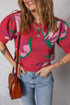Short Puff Sleeve Abstract Floral Crew Neck Sweater