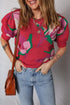 Short Puff Sleeve Abstract Floral Crew Neck Sweater