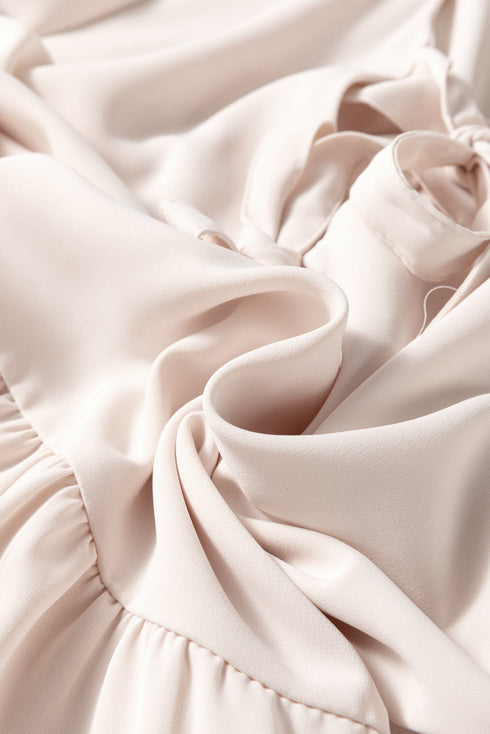Short Puff Sleeve Bow Tie Ruffle Hem Blouse