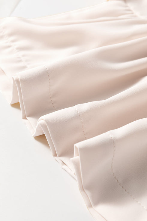 Short Puff Sleeve Bow Tie Ruffle Hem Blouse