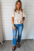Short Puff Sleeve Bow Tie Ruffle Hem Blouse