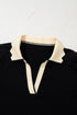 Short Puff Sleeve Collared V Neck Trimmed Blouse