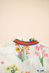Short Puff Sleeve Contrast Trim V Neck Print Blouse