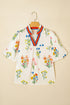 Short Puff Sleeve Contrast Trim V Neck Print Blouse
