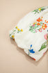 Short Puff Sleeve Contrast Trim V Neck Print Blouse