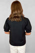 Short Puff Sleeve Embroidered V Neck Cotton Blend Blouse