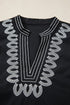 Short Puff Sleeve Embroidered V Neck Cotton Blend Blouse