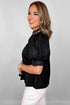 Short Puff Sleeve Embroidered V Neck Cotton Blend Blouse