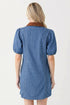 Short Puff Sleeve Patchwork Paneled Denim Shirt Mini Dress