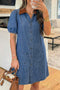 Short Puff Sleeve Patchwork Paneled Denim Shirt Mini Dress