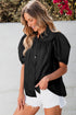 Short Puff Sleeve Ruffle Detail Button Down Shirt