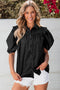 Short Puff Sleeve Ruffle Detail Button Down Shirt
